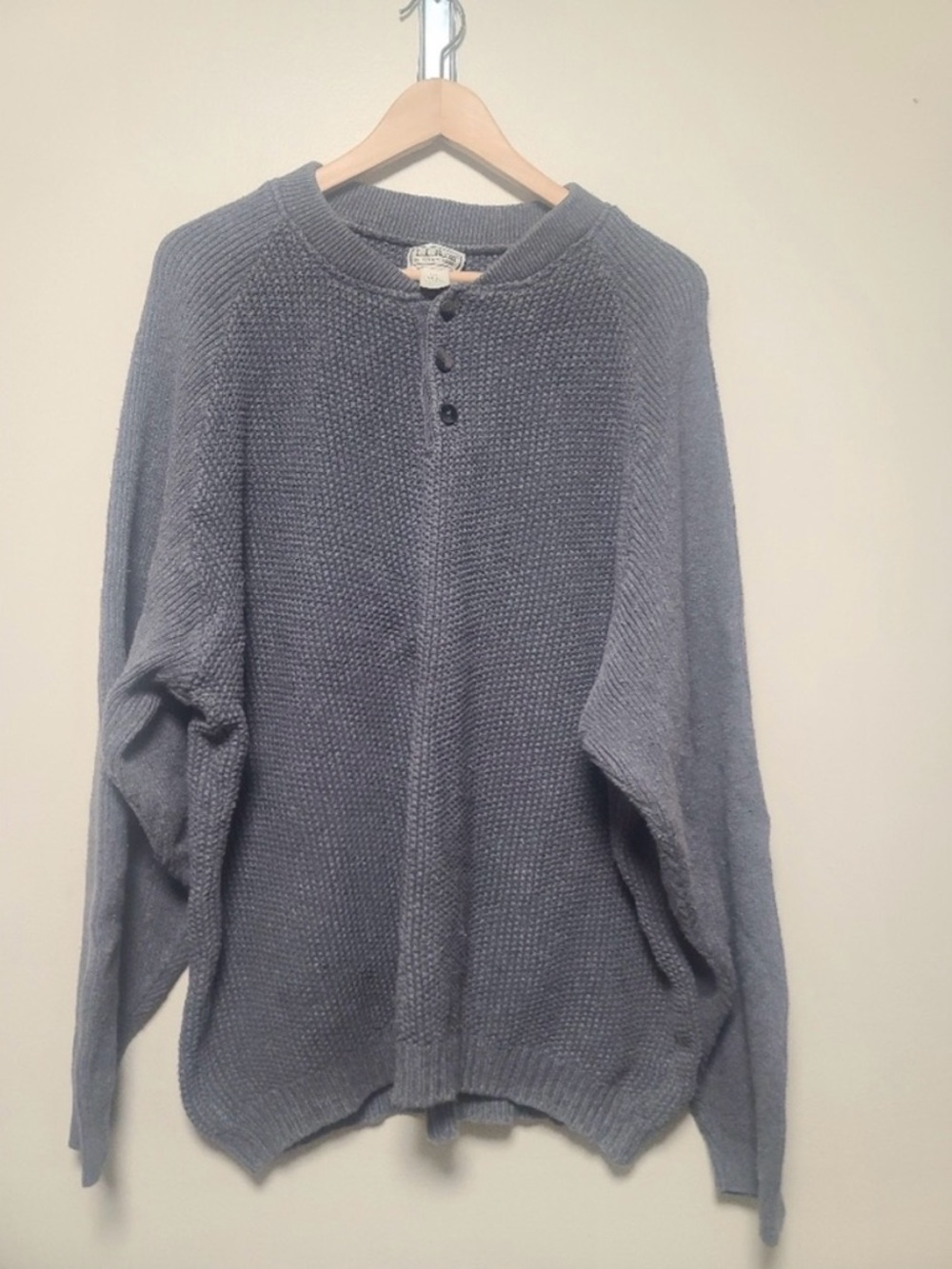 Vintage L.L.Bean waffle Knit Henley long sleeve top sz xl